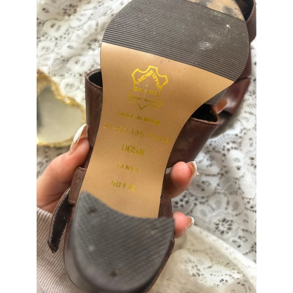 KF‎ Ltd Vintage Brown Leather Strappy Block Heel Sandals Made in Brazil 6.5M